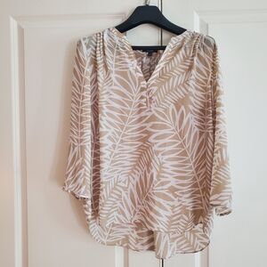 NYDJ Beige and White Leaf Print Blouse, Size M, Women's